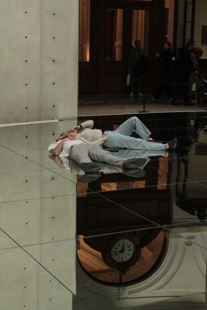 Visitors experiencing Tadao Ando's architectural restoration and contemporary art exhibition