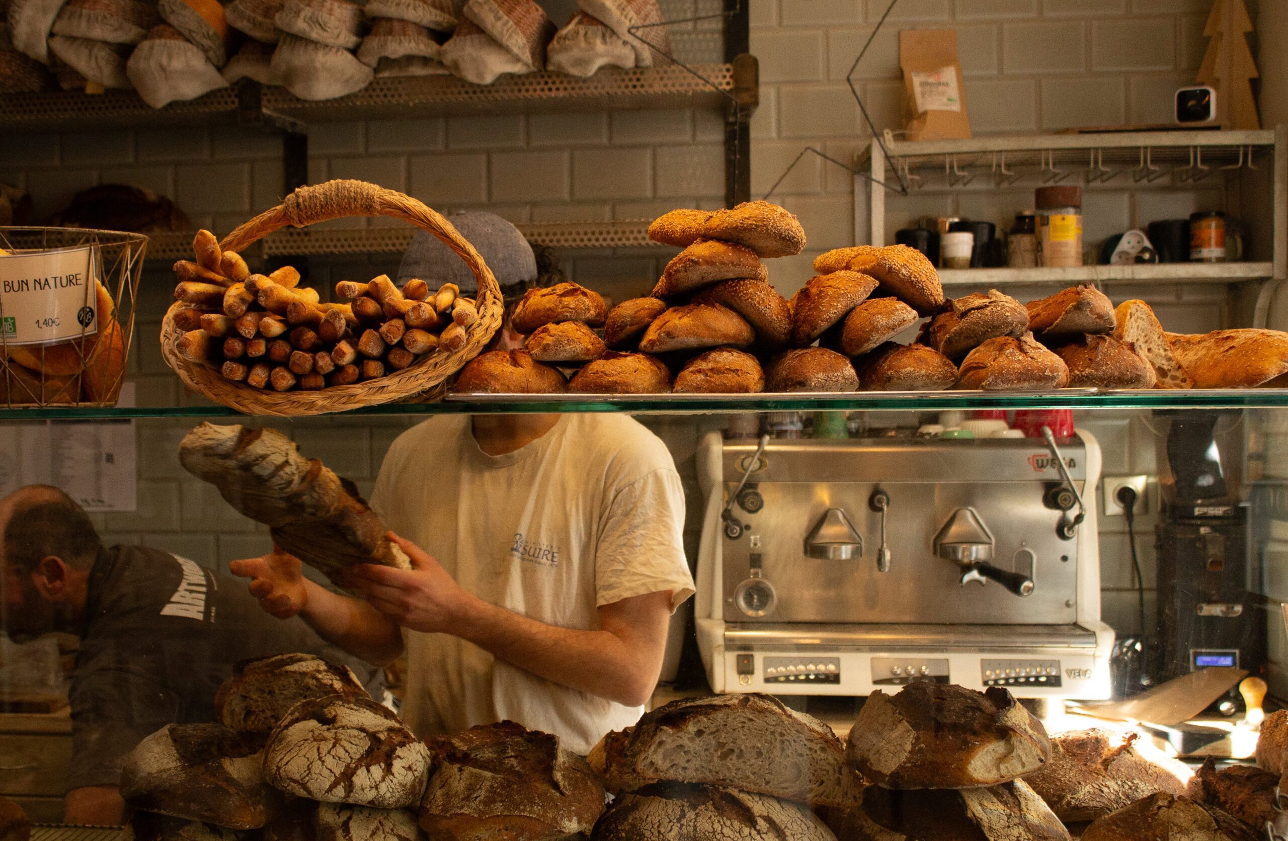 Freshly baked organic sourdough bread at Mama Baker, Nice