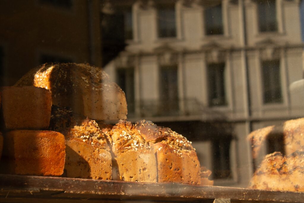 Freshly baked organic sourdough bread at Mama Baker, Nice.